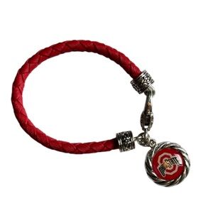 Ohio State Red Braided Bracelet with Silver Tone Charm
